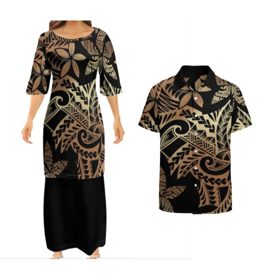 Print On Demand Polynesian Tribal Print Family Matching Outfits Couple Clothes Samoan Puletasi Set And Plus Size Mens Shirts