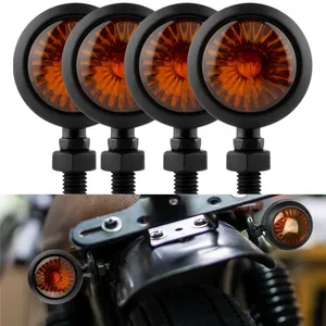 2PCS Universal Metal Retro Motorcycle Turn Signal 12V Indicator Light Black Chrome <span class=keywords><strong>Bullet</strong></span> Running Lights Lamp Amber Blinkers - Product Image 2