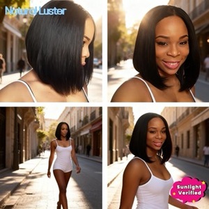 Perruque courte et droite style bob, sans colle, aspect naturel, synthétique, 12 pouces, résistante à la chaleur, avec raie au milieu, pour femmes, usage quotidien - Product Image 2