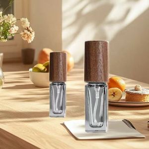 Customizable Square High Grade Gray Glass Perfume Spray <b>Bottle</b> 3ml/5ml/<b>10ml</b> Black Walnut Cover - Product Image 4
