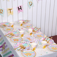 Nicro or arc-en-ciel licorne thème jetable papier vaisselle élégant bébé fille fête d'anniversaire fournitures Table décoration faveur