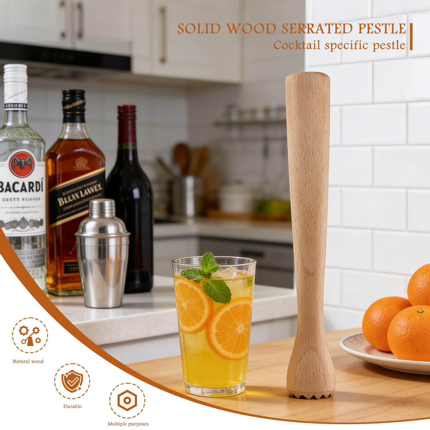 2026 New Luxury Wooden Cocktail Muddler Durable Ice Crusher Handy Cocktail Tool 210mm Portable Eco-Friendly Kitchen Accessory · image 5
