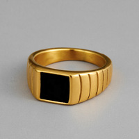 Maßgefertigter Gravierter Siegelring für Herren 18K Gold PVD Edelstahl Quadratischer Schwarzer Onyx-Ring Vintage Gentleman Siegelring Direkt ab Werk