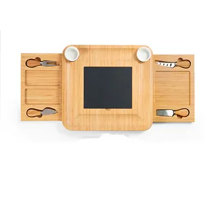 Ensemble de planche à fromage en bois de bambou personnalisée rectangulaire avec couverts à fromage en ardoise 2 tiroirs forme carrée-Collection de planche à fromage de qualité supérieure