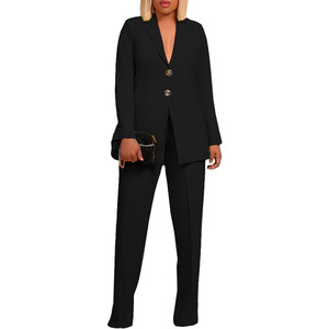 Solid Color Single Breasted Suit Collar Ladies Casual Suit 2 Piece <b>Set</b> Fashion - Product Image 2