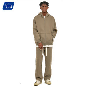 YLS Fashion Plain Jogging Track Suit Mens 2 Piece Set Sweatsuit Men Zipper Hoodie Custom Chenell Bordado Chándales - Product Image 1