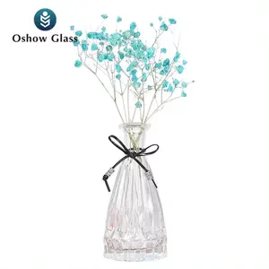 Wholesale 100ml Reed Diffuser Glass Bottle Hexagonal Bottom Flower Vase with Engraved Surface bottle for Gift Decoration DIY