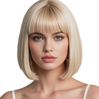 Cheveux courts raides naturels pour femmes, style bobo, avec frange aérienne, volumineux et entièrement ajustables, en soie haute température, pour le marché transfrontalier Europe-Amérique