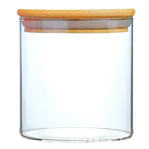 Герметичный круглый стеклянный контейнер для хранения пищевых продуктов, экологически чистый стеклянный контейнер с бамбуковой крышкой
