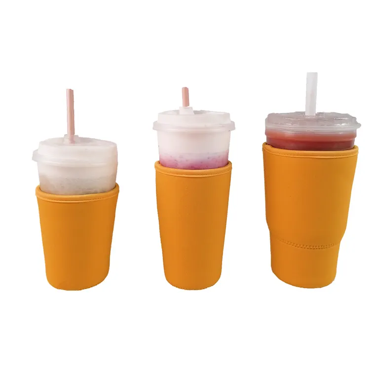 TOPDIVE Orange 3 Pack Reusable Iced Coffee Cup Cooling Sleeves Insulator Neoprene Cup Coolers for Hot and Cold Drinks