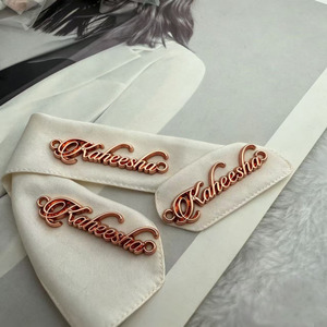 custom Garment Metal <b>Labels</b> 3D Embossed Metal Logo Rose Gold Plated Garment <b>Label</b> Flag Shape Custom <b>Name</b> Patch - Product Image 2