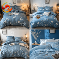 Ensemble de draps de lit en microfibre de coton, taille Queen, 4 pièces, draps plats avec taies d'oreiller, polyester, 2 places, draps de lit pour la maison, textile