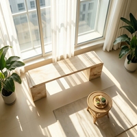 Table console en marbre travertin beige de style Wabi-Sabi, profil bas en U, écologique, pour la maison, la villa, la cuisine et la salle à manger de style Japandi