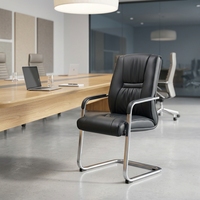 Chaise d'invité ergonomique moderne à dossier haut en cuir PU, avec accoudoirs rembourrés en chrome et base cantilever, idéale pour les réunions de bureau