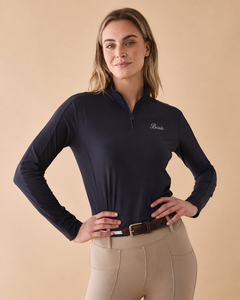 Camiseta de equitación para mujer al por mayor, protección solar UPF 50+, de secado rápido, manga larga, con cremallera de un cuarto, capa base para montar a caballo - Product Image 5