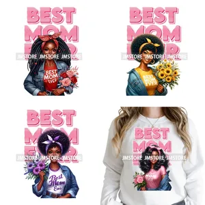 Autocollants DTF thermocollants lavables Prêts à poser sur textiles, motif Floral '<span class=keywords><strong>Mama</strong></span> Love', 'Meilleure Maman', 'Afro <span class=keywords><strong>Queen</strong></span>', 'Era Melanin' - Product Image 1