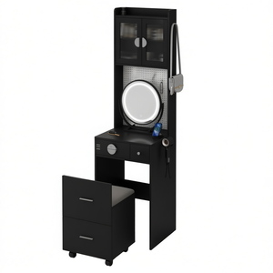 Compatto Mini angolo trucco Set di trucco luci LED stazione di ricarica cassetti scaffali nascosto sgabello per piccoli spazi - Product Image 1