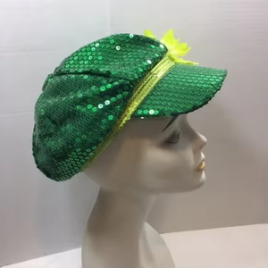 HLC personnalisé Unique irlandais St Patricks Day casquette de camionneur paillettes grande fleur d'or vert avec diamant paillettes béret décoration de fête - Product Image 3