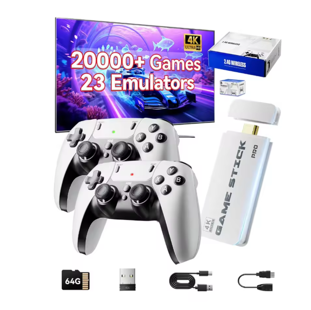 Retro Gaming Console 20000+ Retro Game Stick 4K HD TV Game Stick Plug Play Game Console for TV with 2 Wireless Controllers