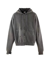 Vente en gros de sweats à capuche oversize pour hommes en coton épais, délavés à l'acide, vintage, zippés, écologiques, avec patchs usés, style streetwear