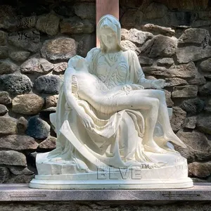 BLVE โบสถ์กลางแจ้งตกแต่งขนาดชีวิตมือแกะสลักศาสนาคริสเตียนหินรูปปั้นหินอ่อนสีขาวประติมากรรม Pieta