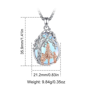 Collana con Ciondolo Famiglia Mamma Figlia Figlio in Rame Placcato Rodio con Pietra di Luna e Albero della Vita in Oro Rosa 18K - Vendita all'Ingrosso - Product Image 2