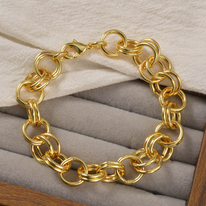 Bracelets unisexes en or plaqué 18 carats, finition polie, double entrelacement géométrique ovale, vente en gros - Product Image 4