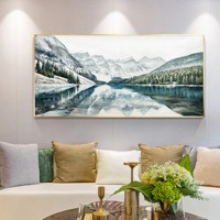 Peinture sur toile de paysage naturel abstrait texturé 3D fait à la main à l'huile encadrée pour la décoration du salon, montagne enneigée