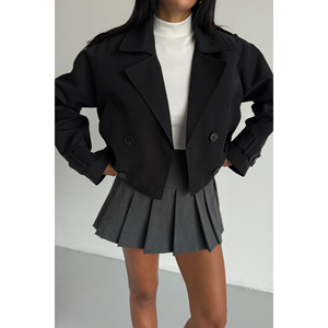 Trench-coat court noir pour femme, doublé, coupe classique, vêtement d'extérieur - Product Image 1