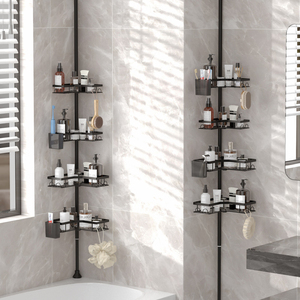Estante de Almacenamiento Esquinero <span class=keywords><strong>para</strong></span> <span class=keywords><strong>Baño</strong></span>, Telescópico, Ajustable, de 4 Niveles, Color Negro, Fabricación China - Product Image 1