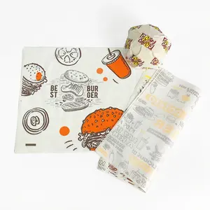 カスタムファーストフードハンバーガーサンドイッチ包装紙食品グレード環境にやさしい印刷ロゴ安全な無毒ワックス耐油紙