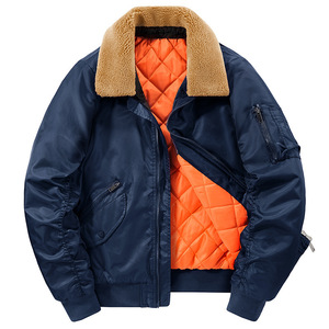 Blouson d'hiver matelassé en coton pour homme, style aviateur américain, robuste, en nylon épais, col montant amovible - Product Image 1