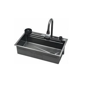 Évier de cuisine à cascade à une cuve en acier inoxydable 304 contemporain Smart SUS304 noir avec accessoire de robinet - Product Image 3