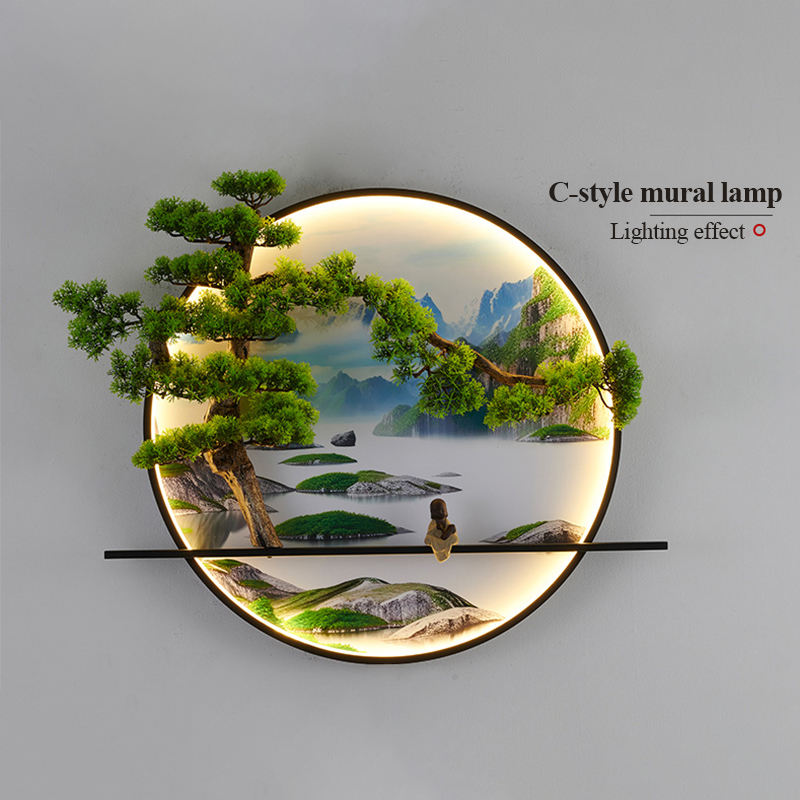 OUFULA Modern Wall Picture Light Inside Creative Chinese Landscape Mural Sconces Lamp LED For Home Living Bedroom Study (Style C D80cm - View #12
