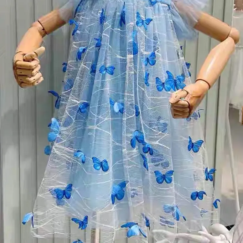 Telas de encaje de malla de mariposa colorida para vestidos de novia ropa
