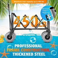 Chariot de plage pliable robuste avec grandes roues, poignée réglable, capacité de charge de 450 lb, plateforme, sac isotherme, chariot à main pliable