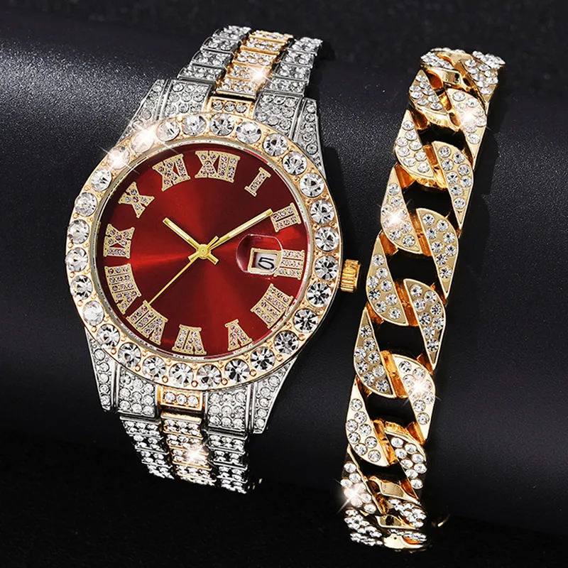 นาฬิกาควอตซ์คริสตัลพลอยเทียมสุดหรูสำหรับผู้หญิงชุดของขวัญสร้อยข้อมือเพชรทันสมัยนาฬิกาข้อมือ relojes de cuarzo