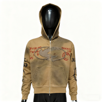 Sweats à capuche personnalisés avec double fermeture éclair et broderie dégradée, sweat à capuche vintage en coton surdimensionné avec fermeture éclair et délavé à l'acide pour hommes