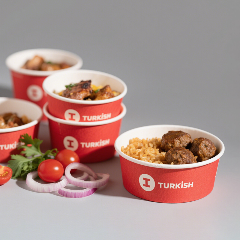 Custom Disposable Kraft Paper Round Rice Noodles Ramen Pasta Soup Bowls Takeaway Food Packaging Paper Plates & Bowls with Lid