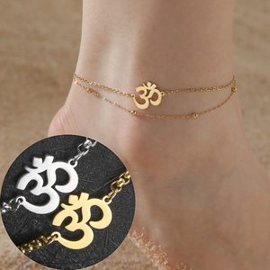 Misthape <span class=keywords><strong>Aum</strong></span> Om Ohm sanscrito simbolo cavigliere bracciale indù catena alla caviglia Yoga in acciaio inox gioielli spirituali classico Vintage - Product Image 1
