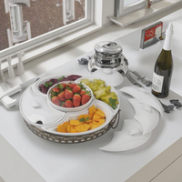 Ensemble de service décoratif de table en porcelaine blanche moderne de 5 pièces en céramique Lazy Susan avec couvercle sur support pour hôtels et restaurants