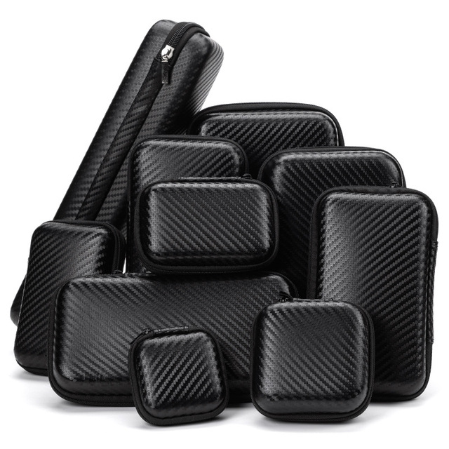 EVA Shockproof Waterproof for Carbon Fiber Pattern for Portable Hard Drives Digital Storage Box Cable Earphone case