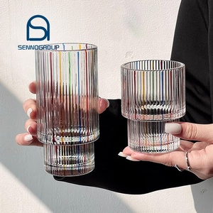 Creativo colorido rayado girasol en relieve vidrio <span class=keywords><strong>Murano</strong></span> beber jugo taza vaso apilable diamante whisky vidrio - Product Image 1