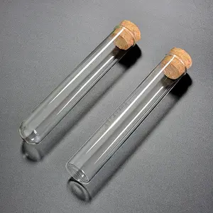 Gran oferta, venta de fábrica, tubo de ensayo de vidrio de borosilicato de fondo plano transparente de Grado Superior personalizado con tapa de corcho