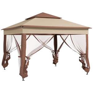 Tonnelle escamotable Db Pop Up Canopy 11 x 11 m marron, tente événementielle instantanée avec fermeture éclair amovible, pavillon de patio extérieur en tissu carré - Product Image 1