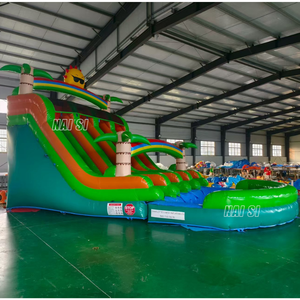 Toboggan aquatique gonflable triple piste, toboggan géant 3 voies, château gonflable tropical vert, parc aquatique <span class=keywords><strong>avec</strong></span> grande <span class=keywords><strong>piscine</strong></span> - Product Image 3