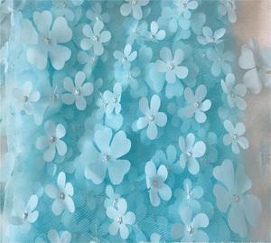 宽度130厘米花3 d绣花网眼蕾丝面料彩色珠子花卉薄纱面料女式时尚婚纱礼服 - Product Image 3