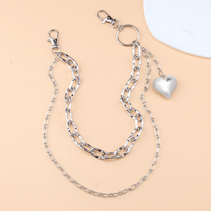 Chaîne de taille Yueli à double couche avec pendentif cœur, chaîne de pantalon décorative en métal punk, alliage de zinc, usage quotidien - Product Image 4