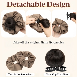 <span class=keywords><strong>Chignon</strong></span> pour femme avec scrunchie en satin, pince à cheveux à dents larges, <span class=keywords><strong>chignon</strong></span> synthétique antidérapant pour usage quotidien, <span class=keywords><strong>mariage</strong></span>, fête, accessoire capillaire - Product Image 4
