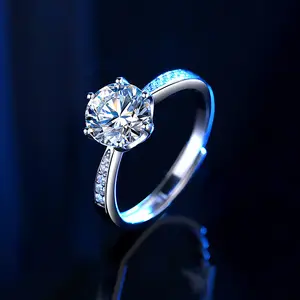 Luxury S925 Sterling Silver 2carat Diamond Wedding Engagement Ring Jewelry Moissanite 925 Sterling Silver Ring